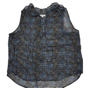 Womans Blouse Plus 2X Ophelia Roe Top Sheer Blue High-Low Hem Ruffle Collar